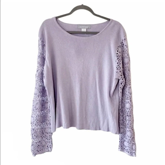 Modern Soul Lilac Cropped Sweater Crochet Detail QVC 1X New‎ - Picture 1 of 8